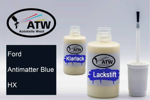 Ford, Antimatter Blue, HX: 20ml Lackstift + 20ml Klarlack - Set, von ATW Autoteile West.